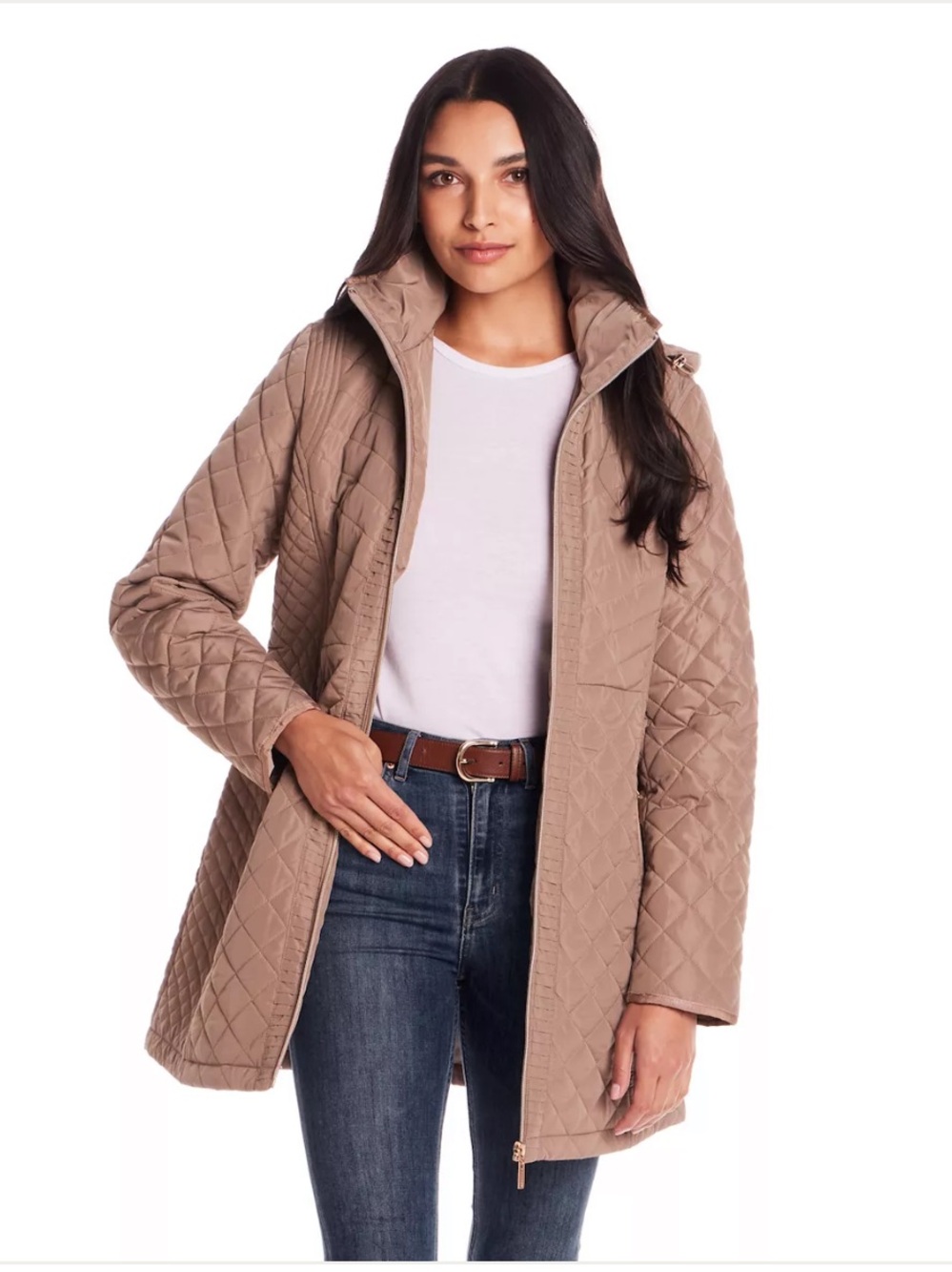Gallery Quilted Hooded Puffer Jacket in Taupe